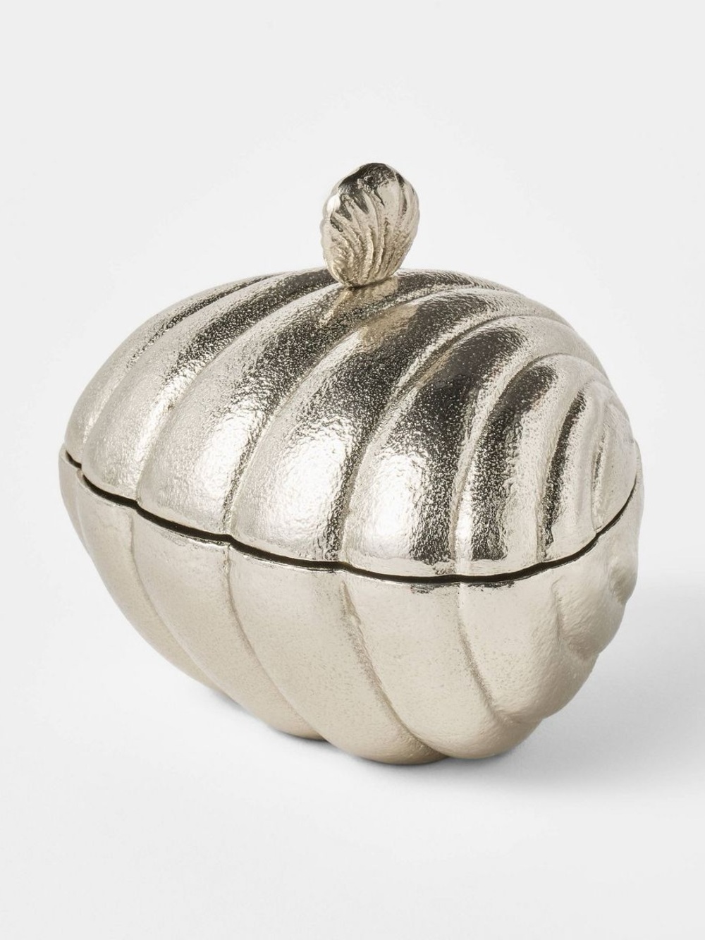 Decorative Metallic Pumpkin Shell Trinket Box - Silver